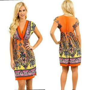 Paisley Print Spring Summer Orange Dress